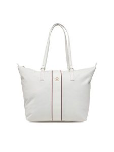 Tommy Hilfiger Torebka Poppy Tote Corp AW0AW17205 Écru. Shopper bag TOMMY HILFIGER, bez wzorów, z materiału, bez dodatków. Za 259,99 zł.