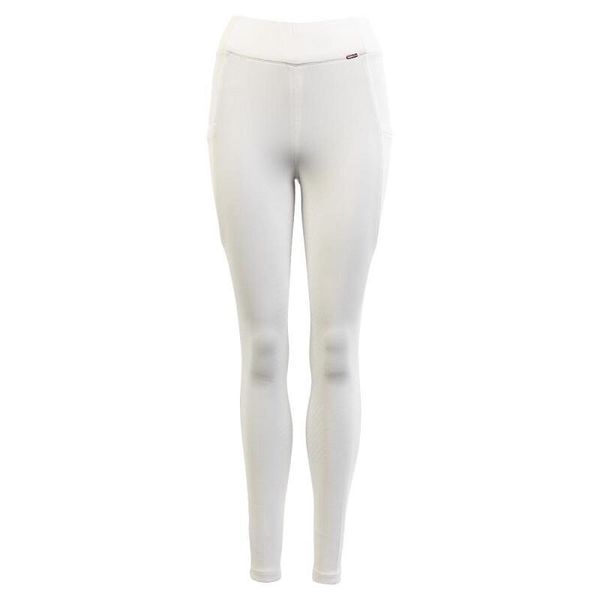 Legginsy jeździeckie o średniej przyczepności Premiere Bouvardia. Białe legginsy PREMIERE, bez wzorów, z materiału, z podwyższonym stanem, długie. Za 198,00 zł.