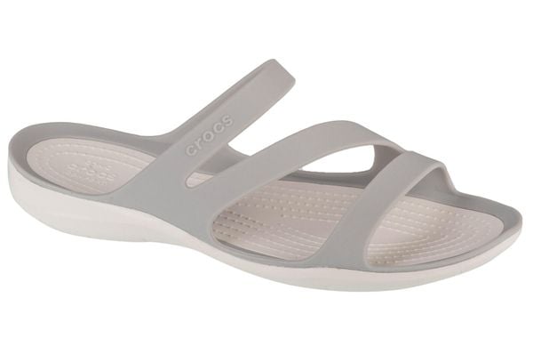 Klapki damskie Crocs Swiftwater. Szare klapki Crocs, bez wzorów, z materiału, bez obcasa. Za 119,99 zł.