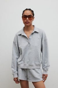 Bluza damska z kołnierzem w kolorze GREY MELANGE - EXPLORE-S/M. Szare bluzy Marsala, m, bez wzorów, z bawełny, bez kaptura. Za 339,90 zł.
