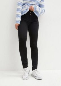 Modelujące dżinsy termiczne o kroju skinny, high waist. Czarne spodnie z wysokim stanem bonprix, bez wzorów, z jeansu, z podwyższonym stanem. Za 149,99 zł.