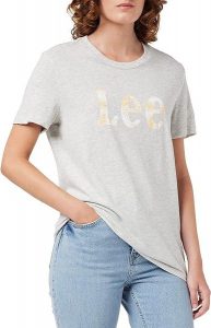 LEE SLIM LOGO TEE DAMSKA KOSZULKA Z NADRUKIEM LOGO T-SHIRT SHARP GREY MELE L43KEH03 112109660. Szare bluzki Lee, l, bez wzorów, bez kołnierzyka, bez ramiączek. Za 69,99 zł.