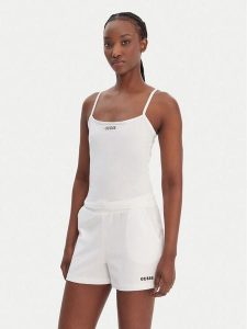 Guess Top E6GP02 J1314 Biały Regular Fit. Białe topy Guess, xl, z aplikacjami, z bawełny, bez kołnierzyka, bez ramiączek. Za 129,99 zł.