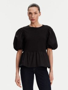 Liu Jo Bluzka WA5389 J6308 Czarny Relaxed Fit. Czarne bluzki Liu Jo, s, bez wzorów, z bawełny, bez kołnierzyka, bez ramiączek. Za 249,99 zł.