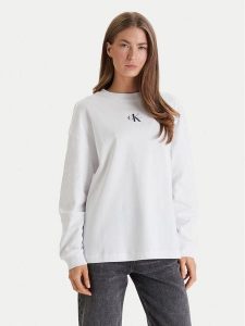 Calvin Klein Jeans Bluza Monologo LV047E211G Biały Oversize. Białe bluzy Calvin Klein Jeans, xs, bez wzorów, z bawełny, bez kaptura. Za 299,99 zł.