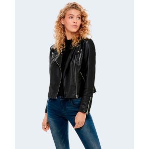 Kurtka Kobieta ONLY ONLGEMMA FAUX LEATHER BIKER OTW NOOS. Czarne kurtki ONLY, bez wzorów, ze skóry, bez kaptura. Za 210,75 zł.