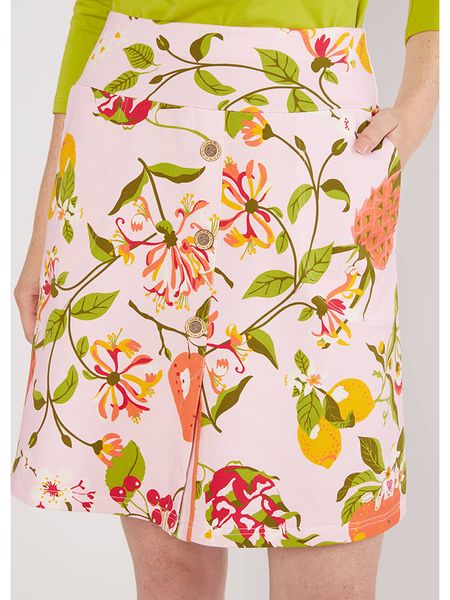 Blutsgeschwister Szorty "Rainbowfull of light vitamins" w kolorze jasnoróżowo-zielonym rozmiar: L. Różowe spódnice Blutsgeschwister, l, bez wzorów, z bawełny, midi. Za 91,56 zł.