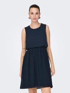 ONLY Sukienka "Stinna" w kolorze granatowym rozmiar: XL. Niebieskie sukienki ONLY, xl, bez wzorów, bez kołnierzyka, bez ramiączek, mini. Za 127,35 zł.