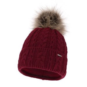 Czapka zimowa damska z pomponem Kamelowa. Czapki Molly, bez wzorów, z materiału. Za 55,90 zł.