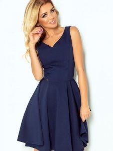Sukienka Model 114-7 Navy - Numoco. Niebieskie sukienki NUMOCO, l, bez wzorów, z elastanu, wizytowe, bez kołnierzyka, plus size, bez ramiączek, rozkloszowane. Za 245,08 zł.