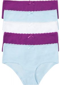 Figi panty (5 par) z bawełny organicznej. Fioletowe figi bonprix, bez wzorów, z bawełny. Za 57,45 zł.