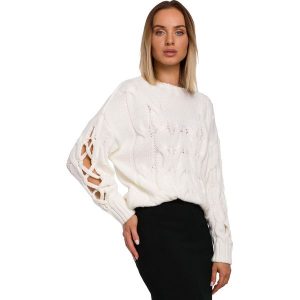 Sweter z Rozcięciem na Rękawach - Ecru. Czarne swetry klasyczne MOE, l, z materiału, bez kołnierzyka. Za 219,90 zł.