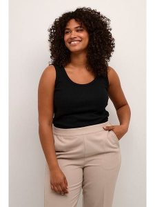 KAFFE curve Top "Carina" w kolorze czarnym rozmiar: L. Czarne topy KAFFE curve, l, bez wzorów, bez kołnierzyka, bez ramiączek. Za 66,00 zł.