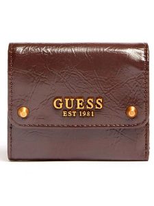 Guess Portfel w kolorze brązowym - 10 x 9 x 4 cm rozmiar: onesize. Brązowe portfele Guess, z aplikacjami, z materiału. Za 162,49 zł.