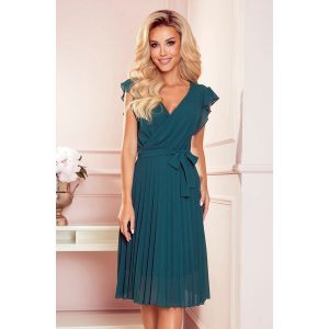 Plisowana sukienka midi - Zielona. Zielone sukienki NUMOCO, l, bez wzorów, z elastanu, wizytowe, bez kołnierzyka, bez ramiączek, midi. Za 319,90 zł.