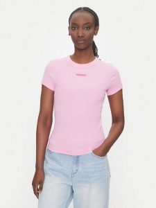 Tommy Jeans T-Shirt Script Label DW0DW21402 Różowy Slim Fit. Czerwone t-shirty Tommy Jeans, l, bez wzorów, z bawełny, bez kołnierzyka, bez ramiączek. Za 109,99 zł.