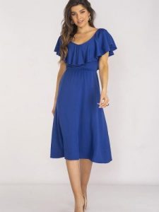 Sukienka Model A659 Blue - awama. Niebieskie sukienki Awama, na spotkanie biznesowe, na lato, l, bez wzorów, z elastanu, eleganckie, bez kołnierzyka, bez ramiączek, midi. Za 276,30 zł.