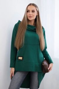 Bluza z długim tyłem i kapturem zielona. Zielone bluzy KESI, l, bez wzorów, z bawełny. Za 229,98 zł.