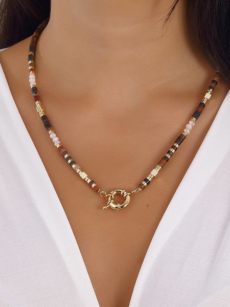 Nakkash Pozłacany naszyjnik z waryscytem i elementem ozdobnym - dł. 42 cm rozmiar: onesize. Żółte naszyjniki Nakkash, metalowe. Za 100,28 zł.