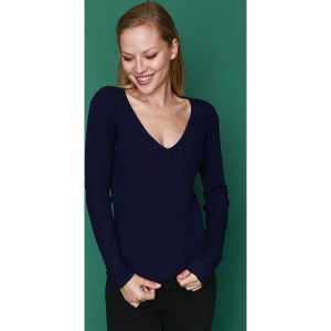 Sweter w kolorze granatowym. Niebieskie swetry klasyczne marki William de Faye, z kaszmiru. W wyprzedaży za 113,95 zł.