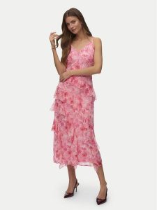 Vero Moda Sukienka wieczorowa Smilla 10346307 Różowy Regular Fit. Czerwone sukienki Vero Moda, s, bez wzorów, z syntetyku, wizytowe, bez kołnierzyka, bez ramiączek. Za 269,99 zł.