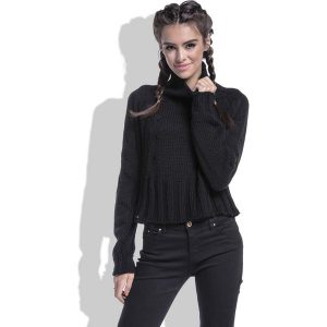 Czarny Sweter Krótki z Wysokim Golfem. Golfy marki Molly.pl. W wyprzedaży za 59,95 zł.