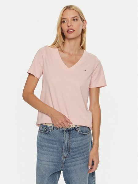 Tommy Hilfiger T-Shirt WW0WW44177 Różowy Regular Fit. Czerwone t-shirty TOMMY HILFIGER, xs, bez wzorów, z bawełny, bez kołnierzyka, bez ramiączek. Za 109,99 zł.