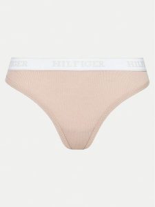 Tommy Hilfiger Stringi UW0UW05539 Beżowy. Brązowe stringi TOMMY HILFIGER, bez wzorów, z syntetyku. Za 49,99 zł.