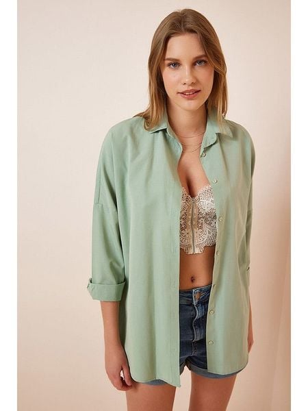 Happiness Istanbul Koszula w kolorze zielonym rozmiar: 36. Zielone koszule Happiness Istanbul, bez wzorów, bez kołnierzyka, bez ramiączek. Za 37,12 zł.