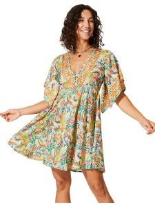 Aller Simplement Sukienka w kolorze zielonym ze wzorem rozmiar: 38/40. Zielone sukienki Aller Simplement, bez wzorów, bez kołnierzyka, bez ramiączek, mini. Za 56,99 zł.