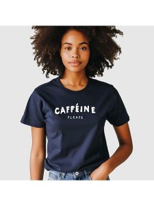 WOOOP Koszulka "Caffeine please" w kolorze granatowym rozmiar: L. Niebieskie bluzki Wooop, l, bez wzorów, z bawełny, bez kołnierzyka, bez ramiączek. Za 87,81 zł.