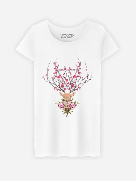 WOOOP Koszulka "Spring Deer" w kolorze białym rozmiar: M. Białe bluzki Wooop, m, bez wzorów, z bawełny, bez kołnierzyka, bez ramiączek. Za 56,99 zł.