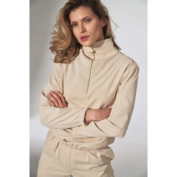 Sztruksowa Bluza na Stójce - Beżowa. Brązowe bluzy Figl, l, bez wzorów, z elastanu, bez kaptura. Za 229,00 zł.