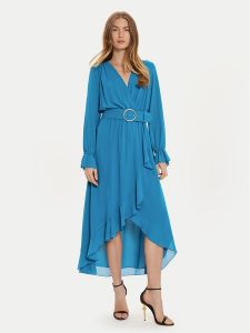 Rinascimento Sukienka koktajlowa CFC0121218003 Błękitny Regular Fit. Niebieskie kombinezony Rinascimento, xs, bez wzorów, z syntetyku, wizytowe, bez kołnierzyka, bez ramiączek. Za 479,99 zł.