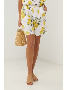 Le Monde du Lin Lniane szorty w kolorze biało-żółtym rozmiar: 34/36. Białe szorty Le Monde du Lin, bez wzorów, ze lnu, klasyczne, z standardowym stanem. Za 100,99 zł.