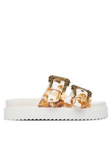 Versace Jeans Couture Klapki 80VA3SM1 ZS366 Złoty. Żółte klapki Versace Jeans Couture, bez wzorów, z jeansu, bez obcasa. Za 467,99 zł.