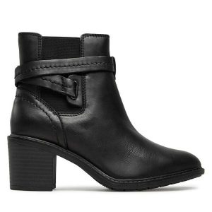 Botki Clarks. Czarne botki Clarks, bez wzorów, bez obcasa, na słupku, bez zapięcia. Za 439,99 zł.
