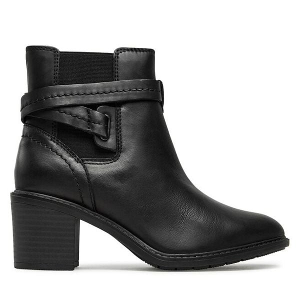 Botki Clarks. Czarne botki Clarks, bez wzorów, bez obcasa, na słupku, bez zapięcia. Za 329,99 zł.