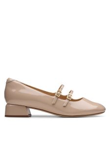 Clarks Półbuty 26181313 Beżowy. Brązowe czółenka Clarks, bez wzorów, z lakierowanej skóry, bez obcasa, na obcasie, bez zapięcia. Za 349,99 zł.