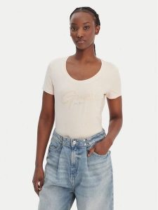 Guess T-Shirt W6GI14 K3033 Pomarańczowy Regular Fit. Brązowe t-shirty Guess, s, z aplikacjami, z bawełny, bez kołnierzyka, bez ramiączek. Za 159,99 zł.