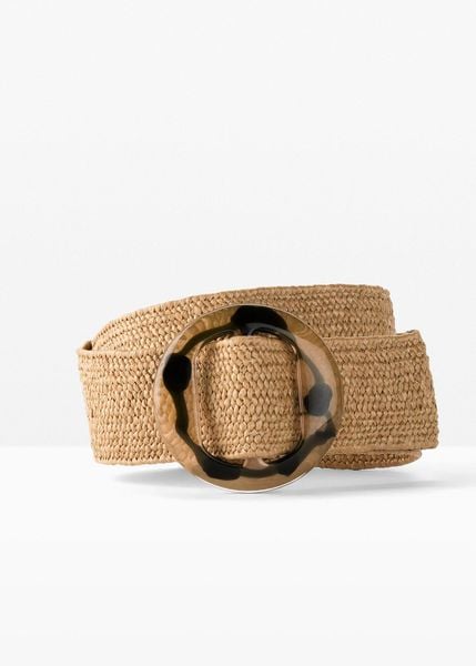 Pasek do noszenia w talii w optyce słomkowego. Brązowe paski bonprix, bez wzorów. Za 74,99 zł.