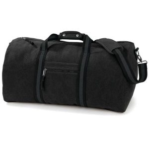 Torba podróżna z płótna Quadra. Czarne torby podróżne i sportowe QUADRA, bez wzorów. Za 251,50 zł.