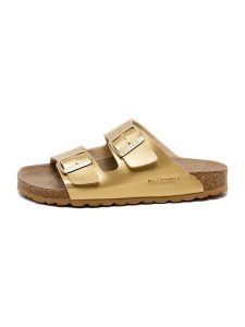 Billowy Klapki w kolorze złotym rozmiar: 39. Żółte klapki Billowy, bez wzorów, z otwartym noskiem, bez obcasa. Za 121,99 zł.