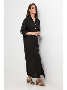 Le Monde du Lin Lniana sukienka w kolorze czarnym rozmiar: 34/36. Czarne sukienki Le Monde du Lin, bez wzorów, ze lnu, bez kołnierzyka, bez ramiączek, maxi. Za 195,99 zł.