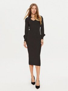 TWINSET Sukienka dzianinowa 241TP3361 Czarny Slim Fit. Czarne kombinezony Twinset, xs, bez wzorów, z dzianiny, bez kołnierzyka, bez ramiączek. Za 499,99 zł.