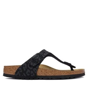 Japonki Birkenstock. Czarne klapki Birkenstock, bez wzorów, bez obcasa. Za 449,99 zł.