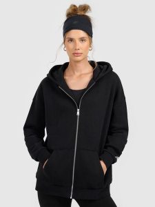 4F Bluza dresowa rozpinana z kapturem damska - czarna L. Czarne bluzy 4f, l, bez wzorów, z dresówki, z kapturem. Za 169,99 zł.