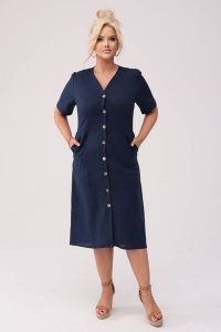 Sukienka Savannah - Len w odcieniach granatu PLUS SIZE OVERSIZE XXL. Sukienki Moda Size Plus Iwanek, na lato, l, bez wzorów, ze lnu, eleganckie, z asymetrycznym kołnierzem, plus size, bez ramiączek, mini, asymetryczne. Za 429,90 zł.