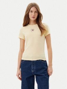 Tommy Jeans T-Shirt Essential DW0DW20316 Żółty Slim Fit. Żółte t-shirty Tommy Jeans, s, bez wzorów, z bawełny, bez kołnierzyka, bez ramiączek. Za 89,99 zł.