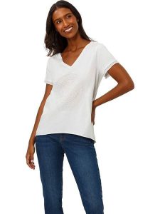 Heine Koszulka w kolorze białym rozmiar: 42. Białe bluzki Heine, bez wzorów, bez kołnierzyka, bez ramiączek. Za 52,55 zł.